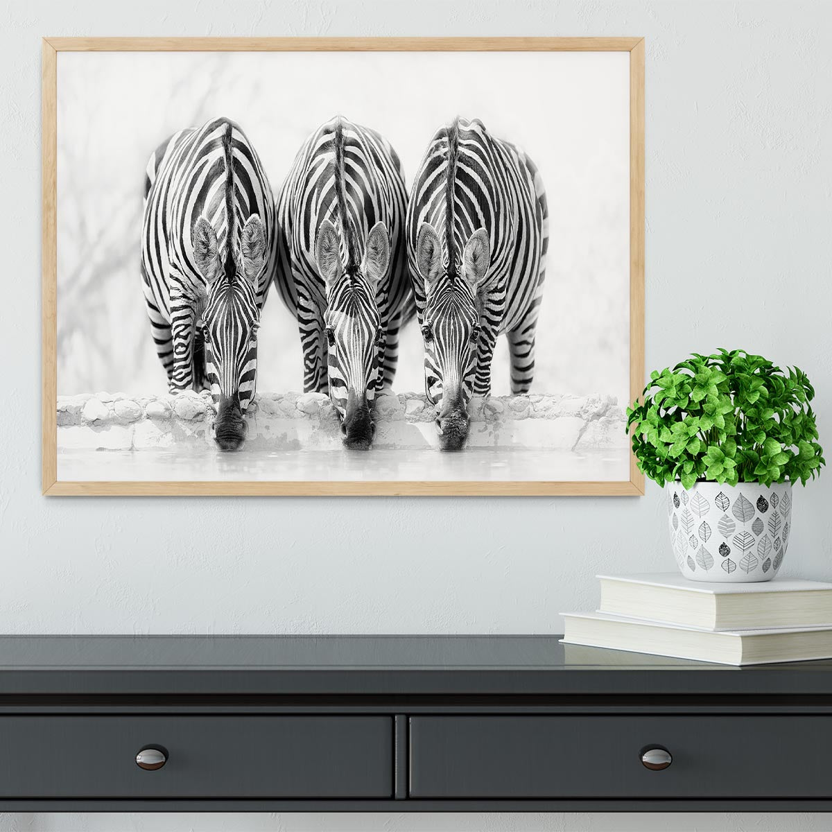 Zebras Drinking Framed Print - Canvas Art Rocks - 4