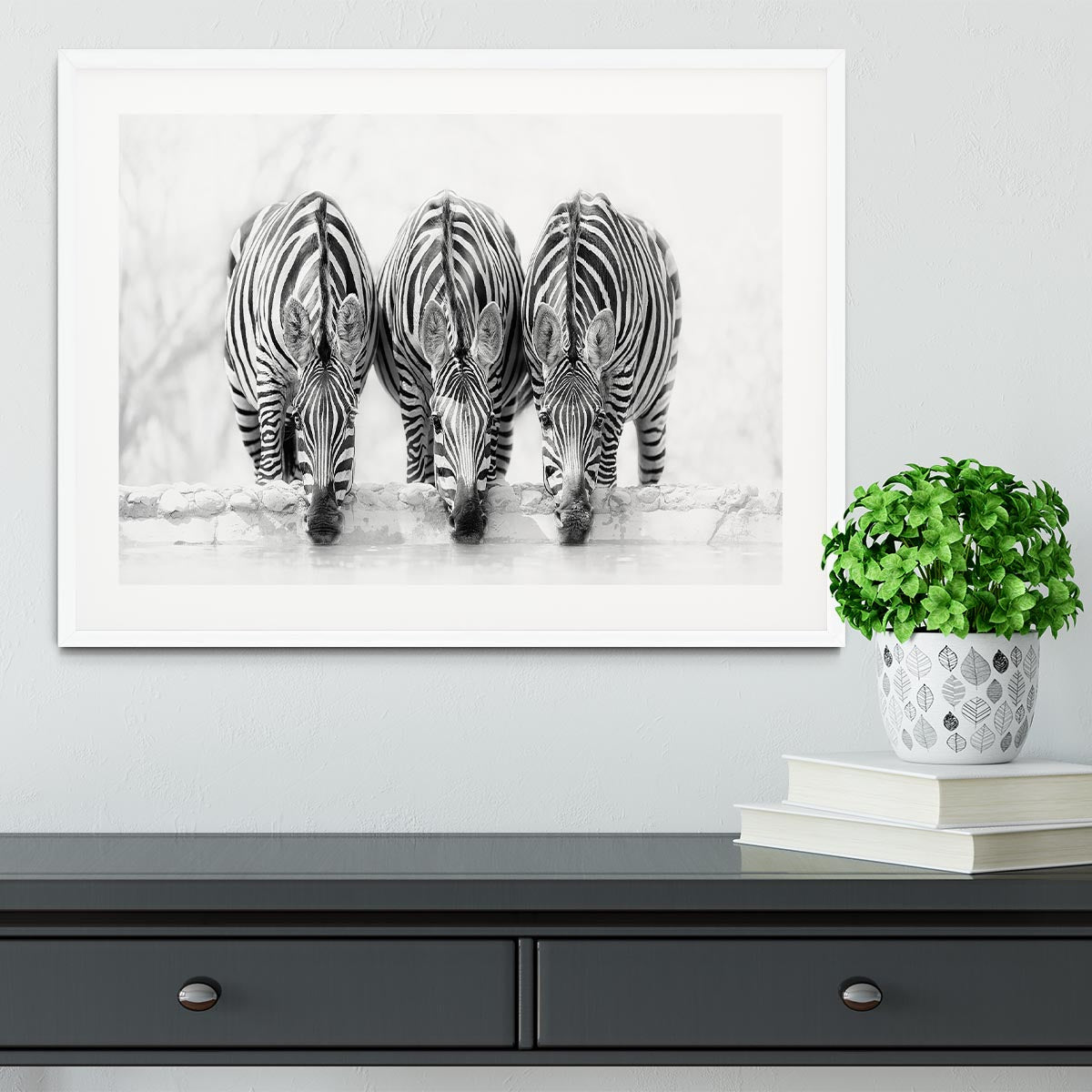 Zebras Drinking Framed Print - Canvas Art Rocks - 5
