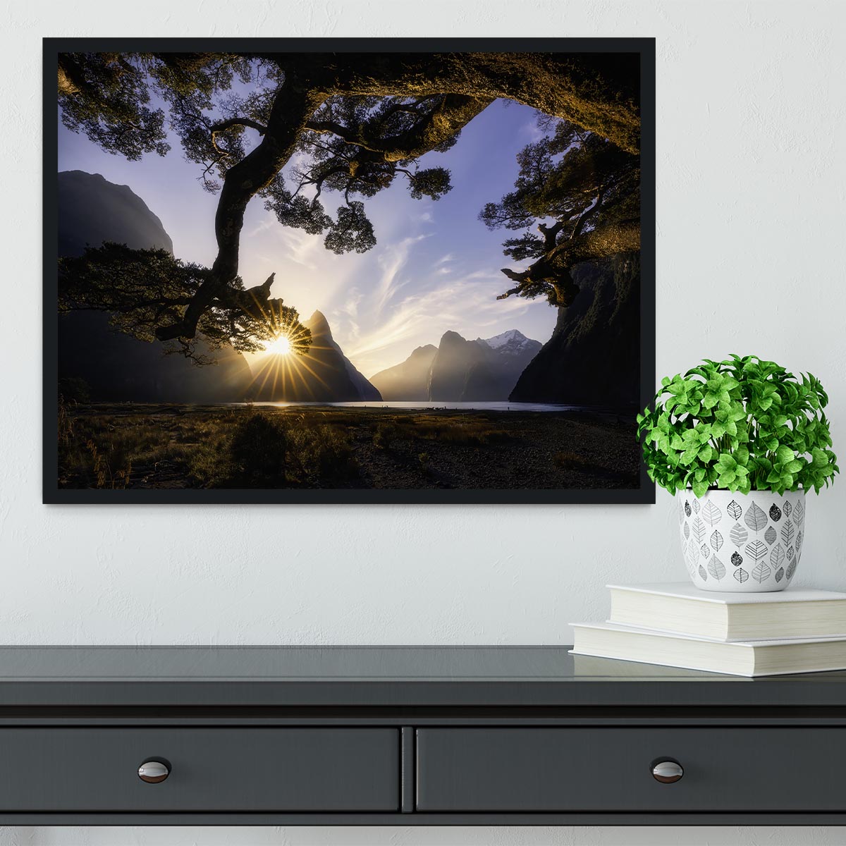 Sunny Day In Milford Sound Framed Print - Canvas Art Rocks - 2