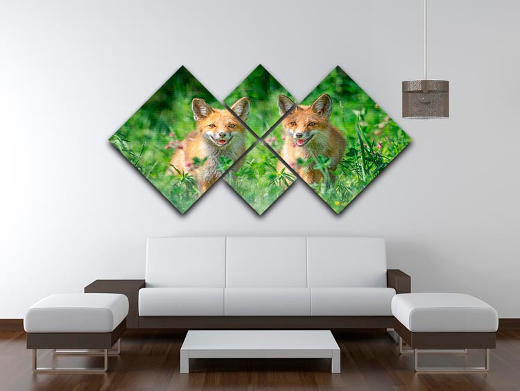 Foxes In Sprint 4 Square Multi Panel Canvas - Canvas Art Rocks - 3