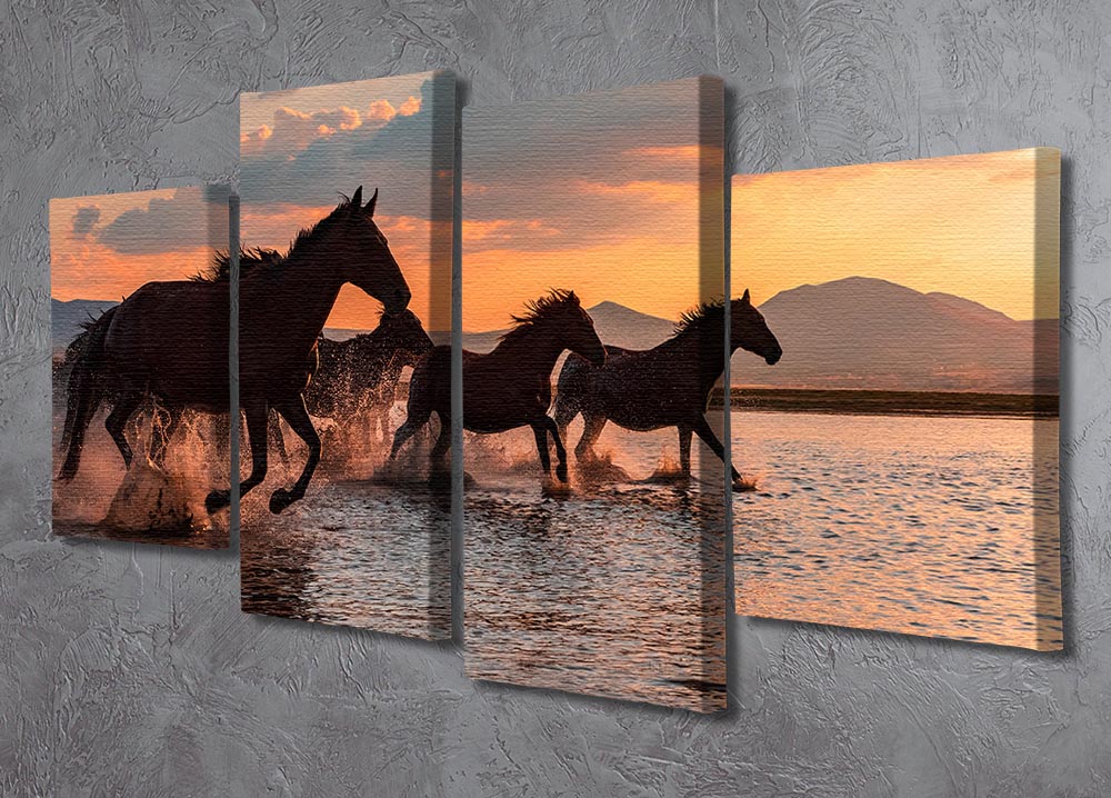 Water Horses 4 Split Panel Canvas - 1x - 2