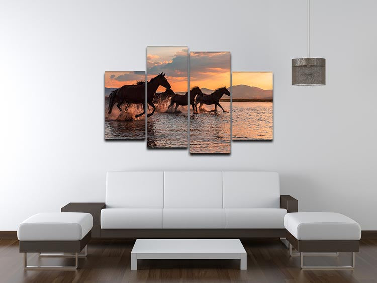 Water Horses 4 Split Panel Canvas - 1x - 3
