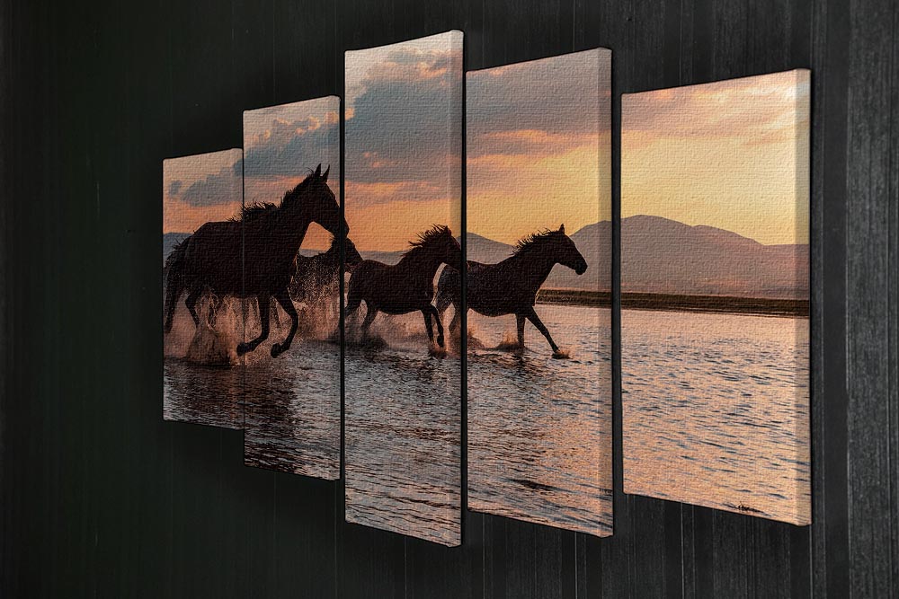 Water Horses 5 Split Panel Canvas - 1x - 2