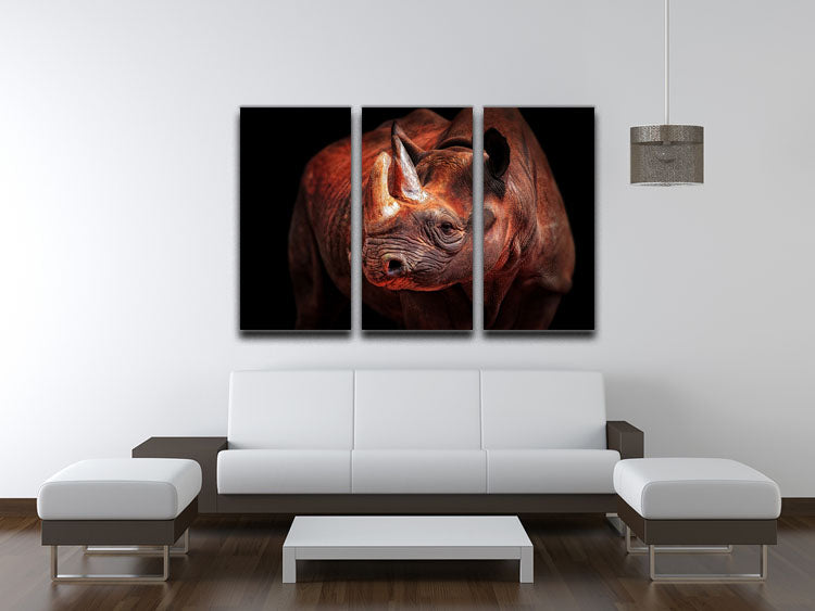 Rhino Posing 3 Split Panel Canvas Print - Canvas Art Rocks - 3