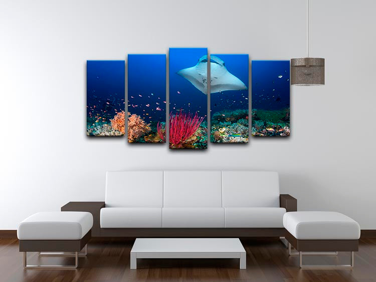 Ocean Manta Ray On The Reef 5 Split Panel Canvas - Canvas Art Rocks - 3