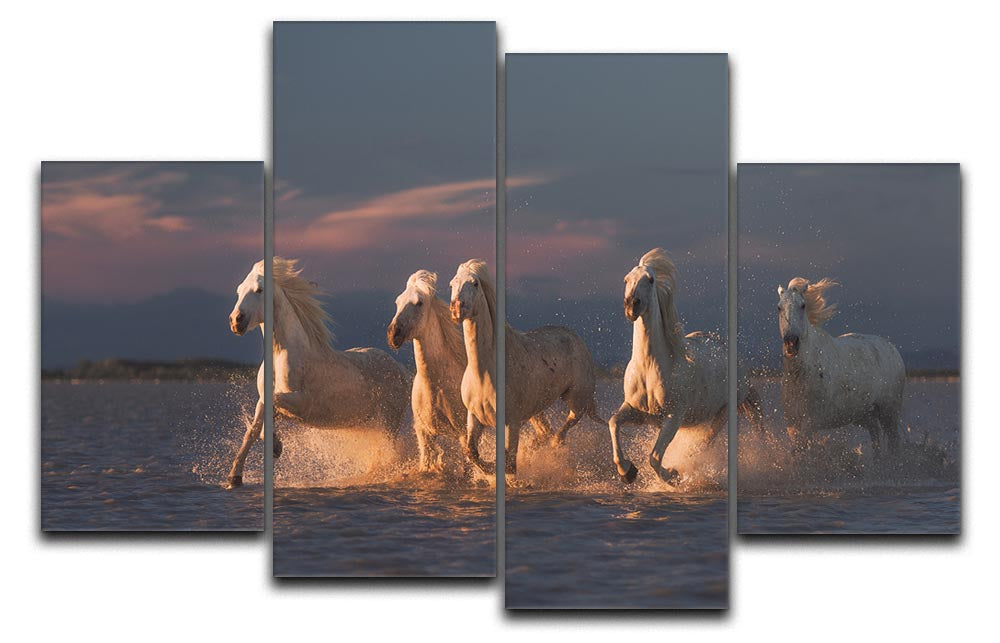 Camargue horses on sunset 4 Split Panel Canvas - Canvas Art Rocks - 1
