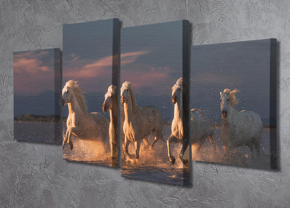 Camargue horses on sunset 4 Split Panel Canvas - Canvas Art Rocks - 2