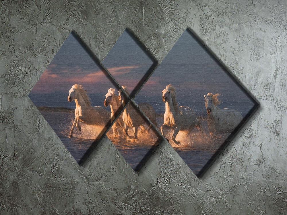 Camargue horses on sunset 4 Square Multi Panel Canvas - Canvas Art Rocks - 2
