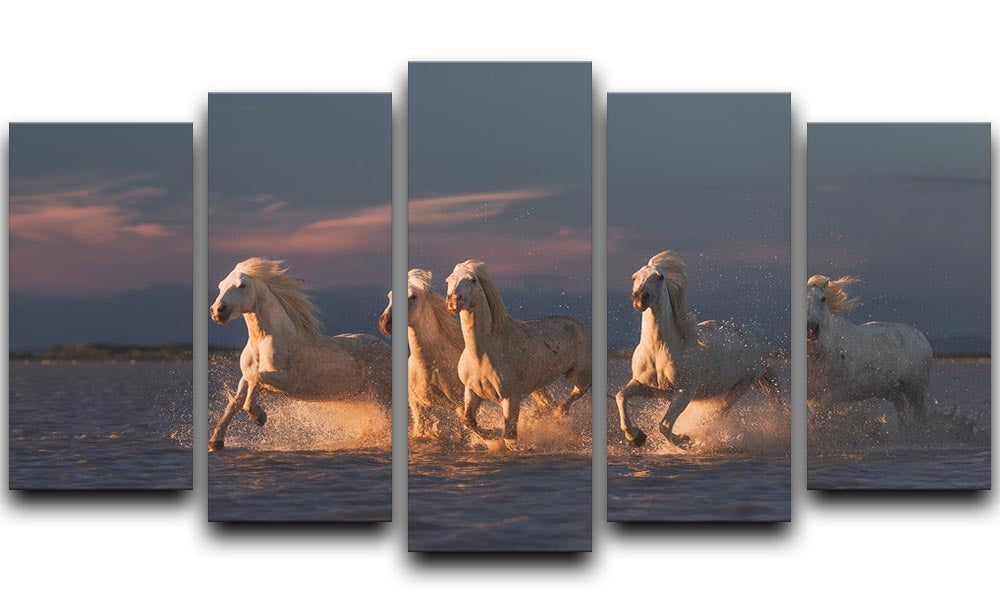 Camargue horses on sunset 5 Split Panel Canvas - Canvas Art Rocks - 1