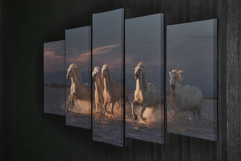 Camargue horses on sunset 5 Split Panel Canvas - Canvas Art Rocks - 2
