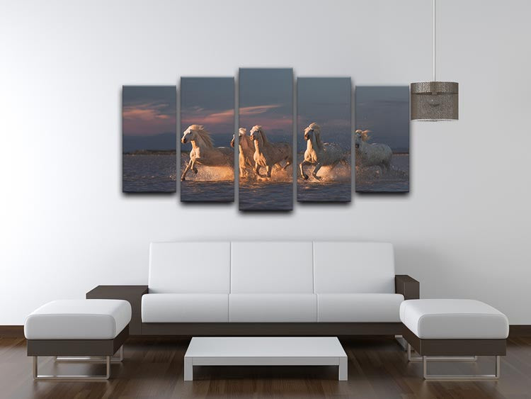 Camargue horses on sunset 5 Split Panel Canvas - Canvas Art Rocks - 3