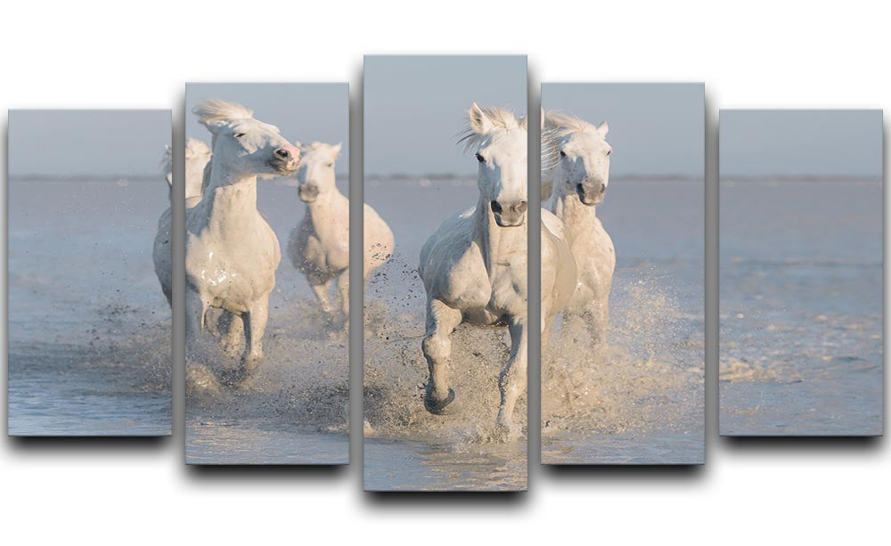 Running White Horses 5 Split Panel Canvas - Canvas Art Rocks - 1