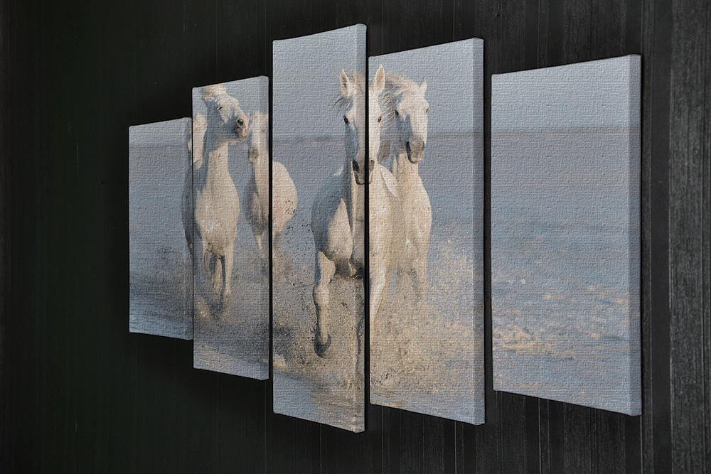Running White Horses 5 Split Panel Canvas - Canvas Art Rocks - 2