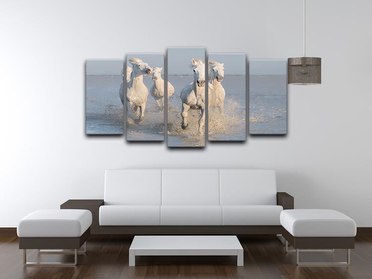 Running White Horses 5 Split Panel Canvas - Canvas Art Rocks - 3