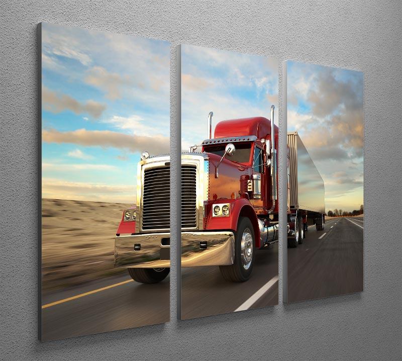 18 Wheel Red Truck 3 Split Panel Canvas Print - Canvas Art Rocks - 2