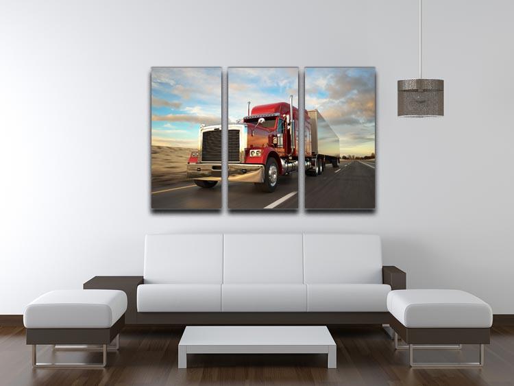 18 Wheel Red Truck 3 Split Panel Canvas Print - Canvas Art Rocks - 3