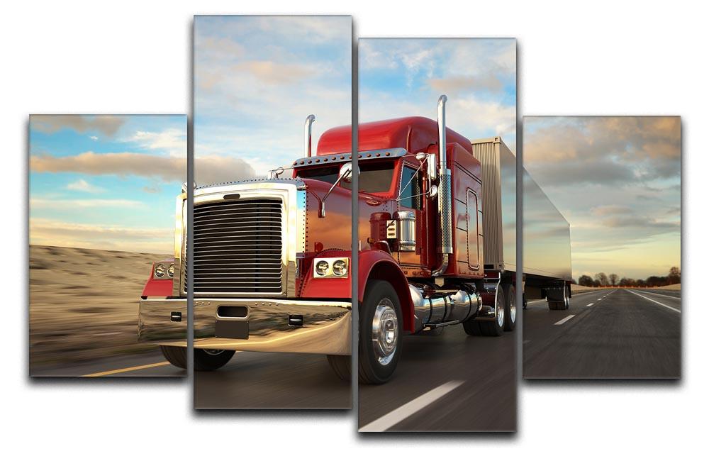 18 Wheel Red Truck 4 Split Panel Canvas  - Canvas Art Rocks - 1