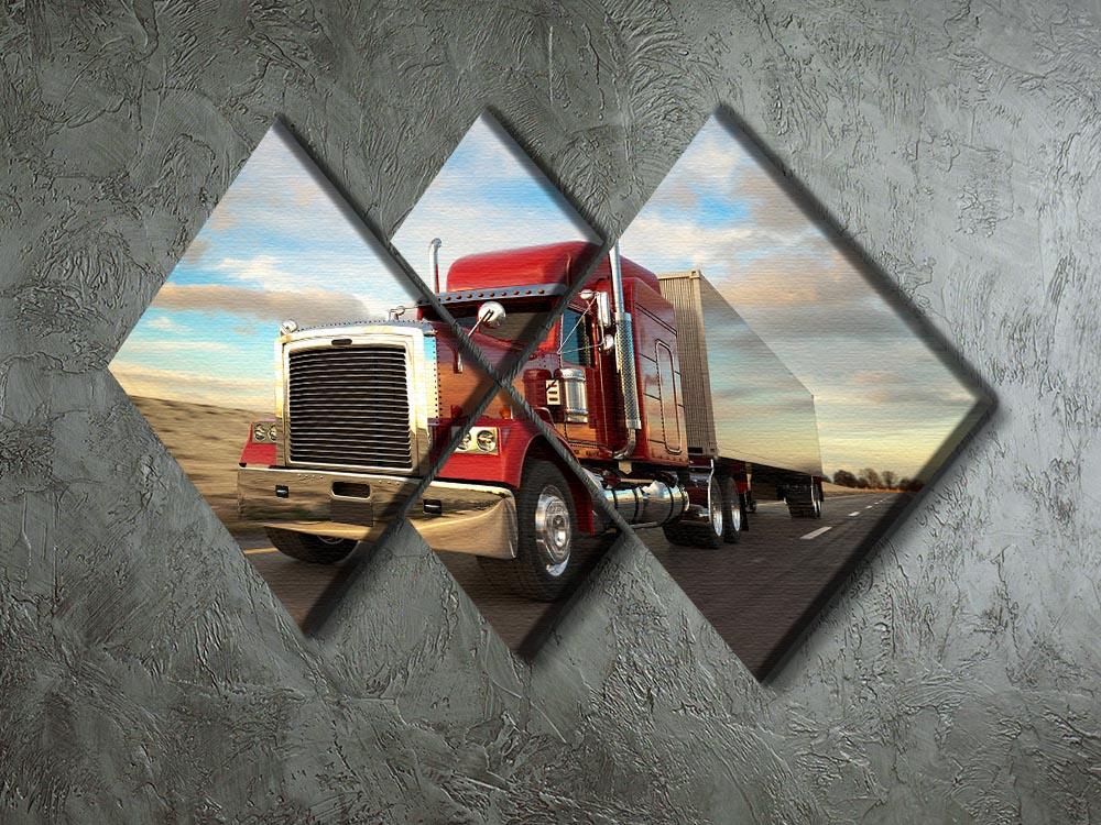 18 Wheel Red Truck 4 Square Multi Panel Canvas  - Canvas Art Rocks - 2