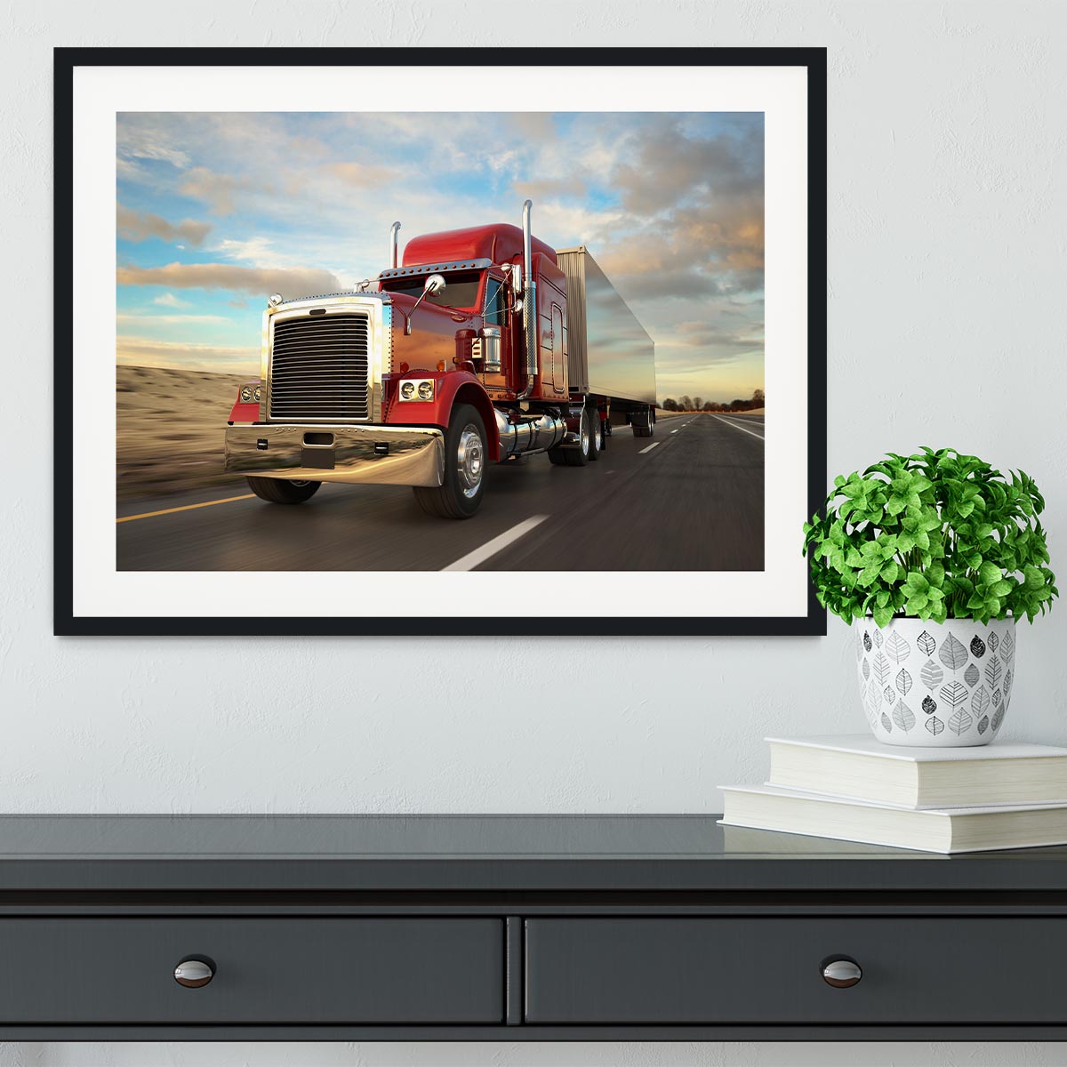 18 Wheel Red Truck Framed Print - Canvas Art Rocks - 1