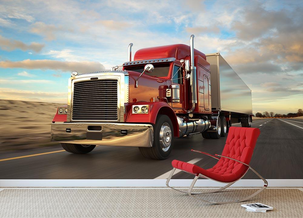 18 Wheel Red Truck Wall Mural Wallpaper - Canvas Art Rocks - 2