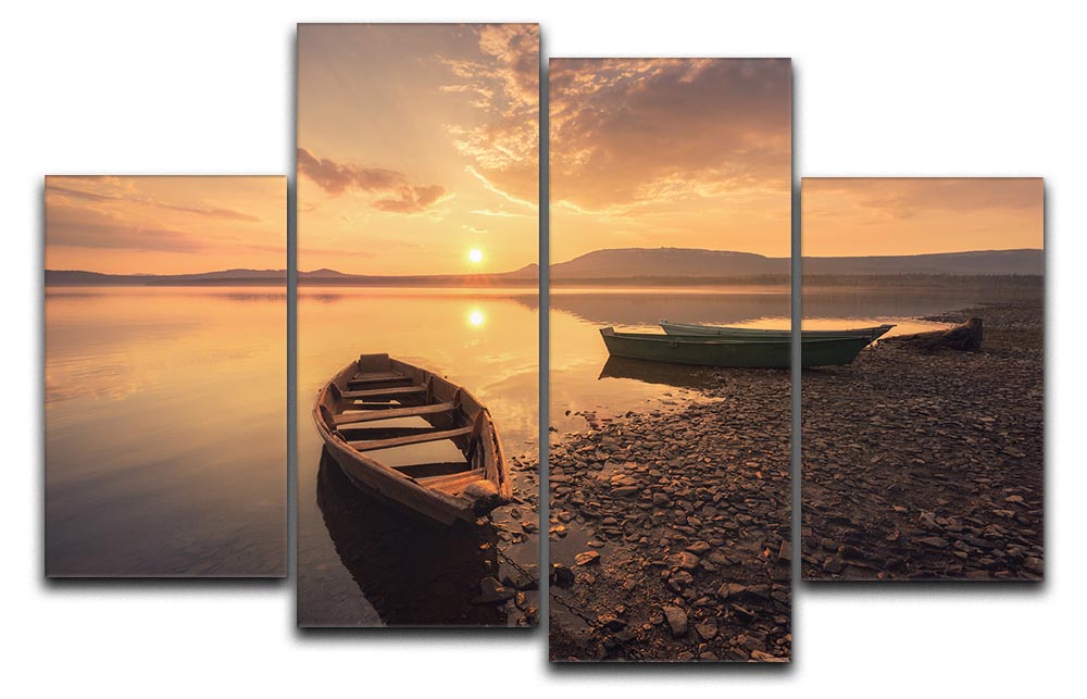 Rowing Boats In The Sunset 4 Split Panel Canvas - Canvas Art Rocks - 1