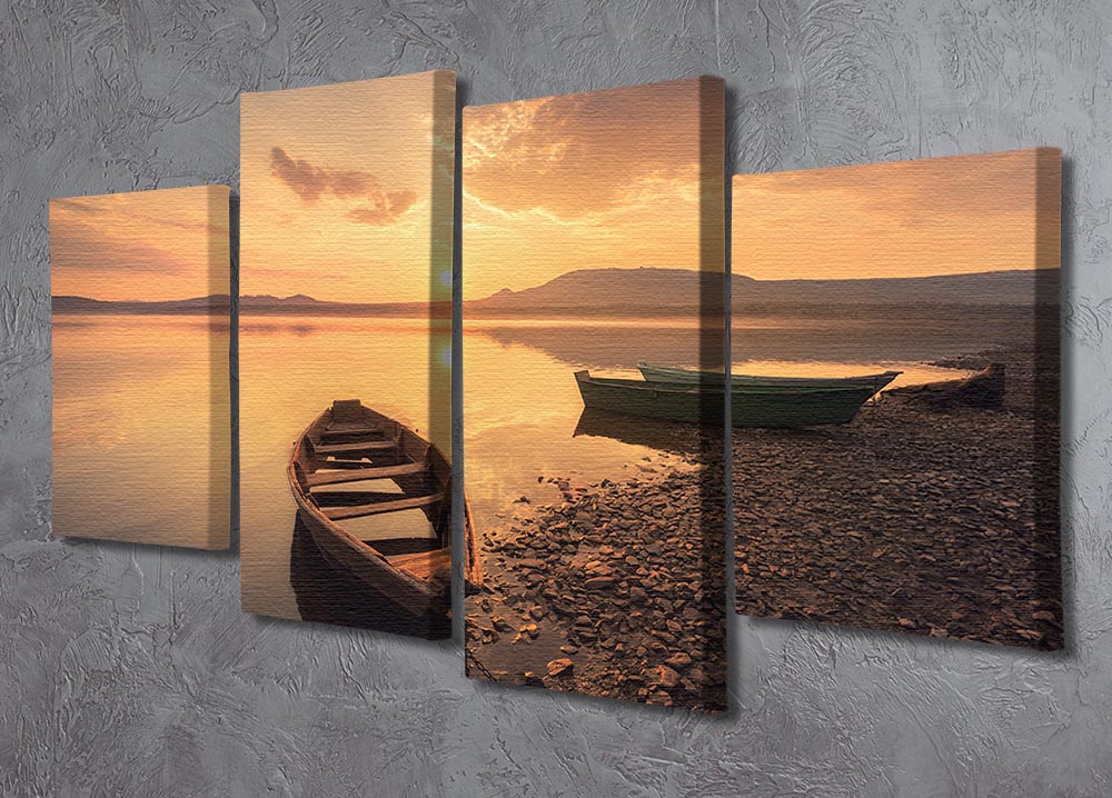 Rowing Boats In The Sunset 4 Split Panel Canvas - Canvas Art Rocks - 2
