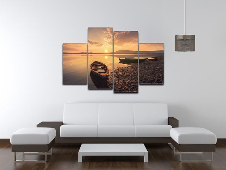 Rowing Boats In The Sunset 4 Split Panel Canvas - Canvas Art Rocks - 3