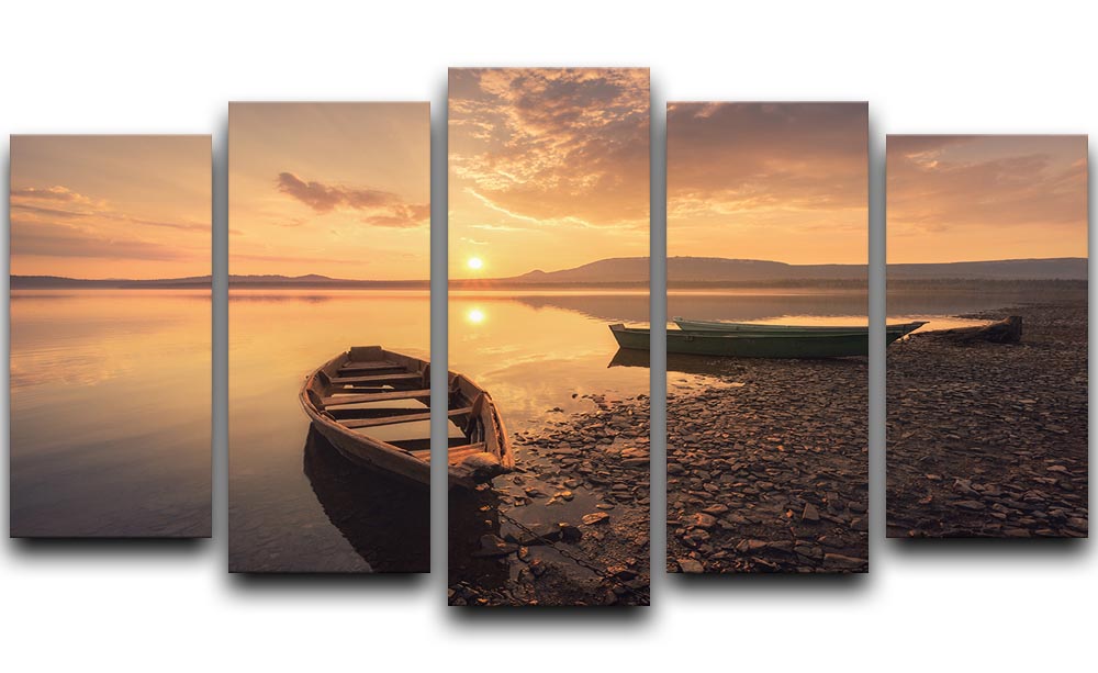 Rowing Boats In The Sunset 5 Split Panel Canvas - Canvas Art Rocks - 1