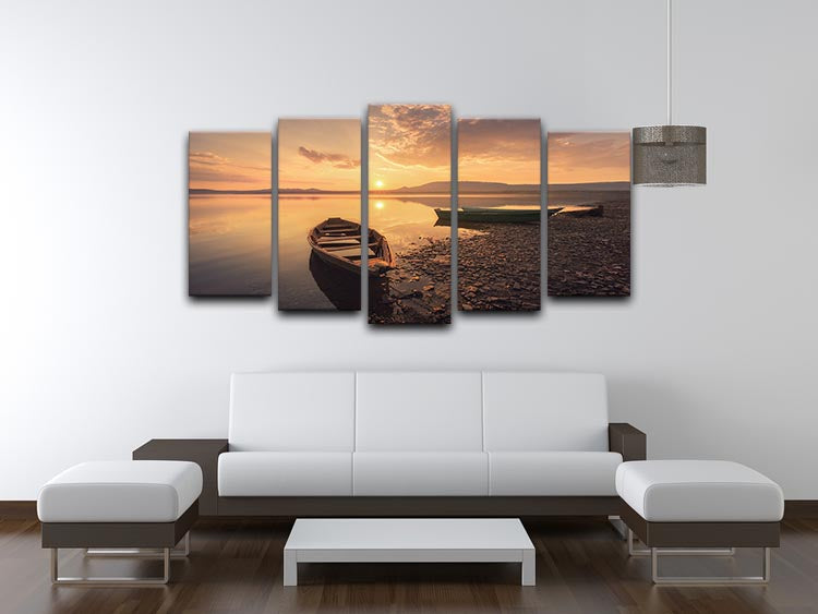 Rowing Boats In The Sunset 5 Split Panel Canvas - Canvas Art Rocks - 3
