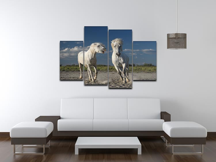 White Beach Horses 4 Split Panel Canvas - Canvas Art Rocks - 3