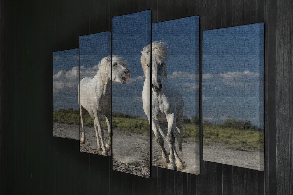 White Beach Horses 5 Split Panel Canvas - Canvas Art Rocks - 2