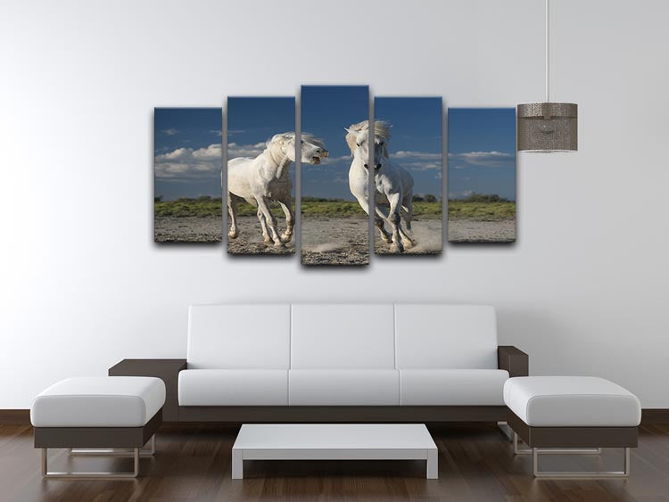 White Beach Horses 5 Split Panel Canvas - Canvas Art Rocks - 3
