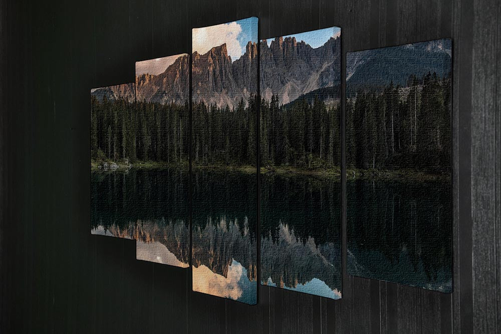 Sunset At Lake Carezza 5 Split Panel Canvas - Canvas Art Rocks - 2