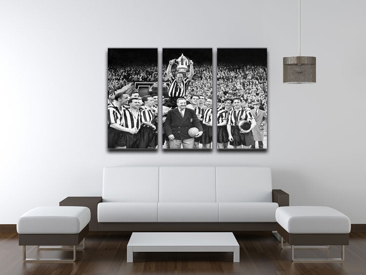 1955 FA Cup Final Newcastle United With The trophy 3 Split Panel Canvas Print - Canvas Art Rocks - 3