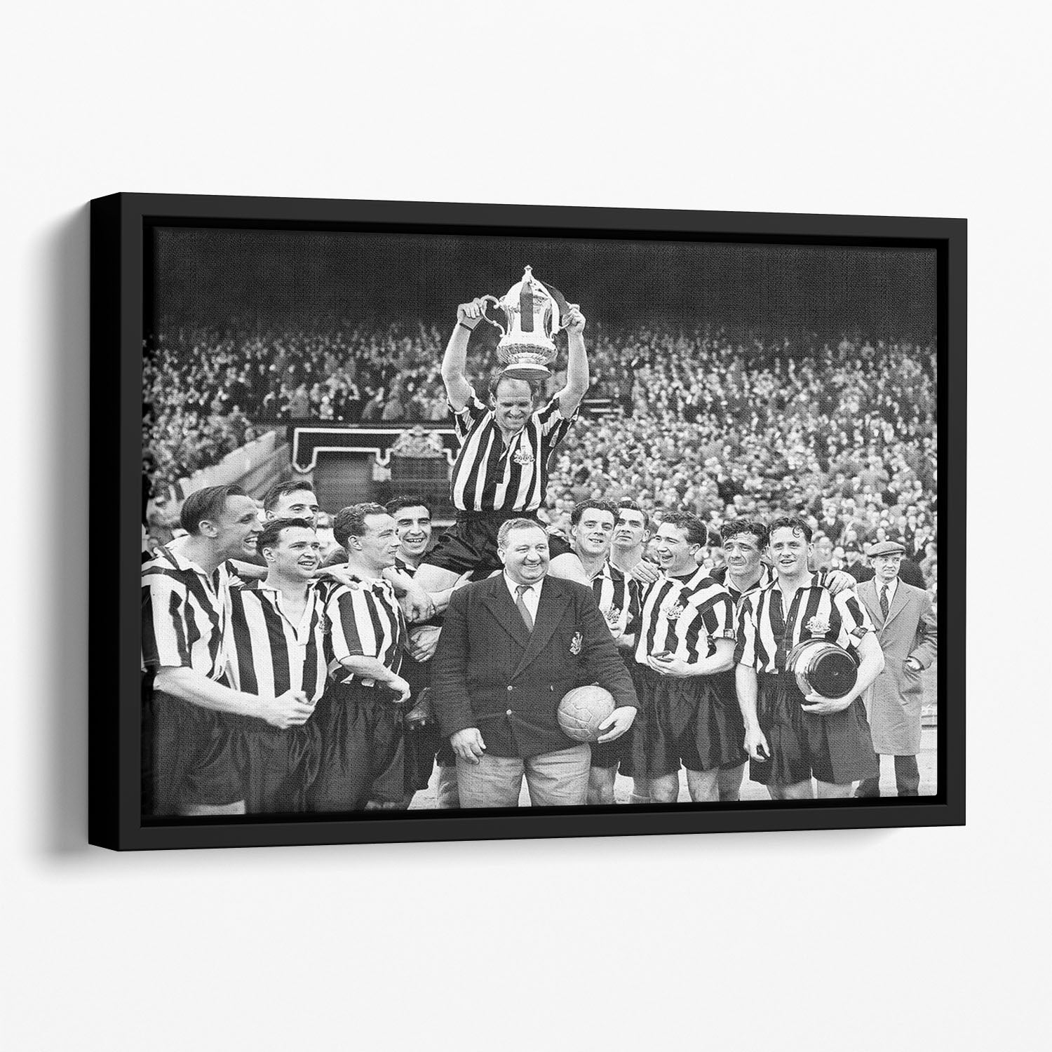 1955 FA Cup Final Newcastle United With The trophy Floating Framed Canvas - Canvas Art Rocks - 1