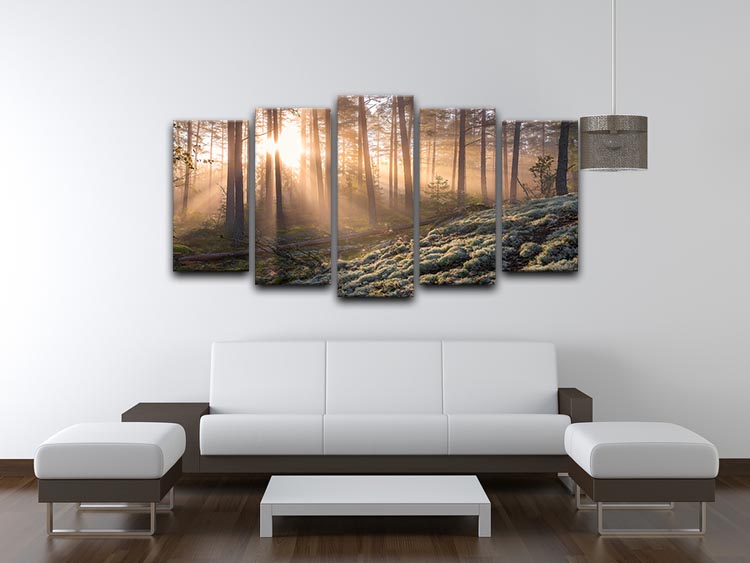 Fog In The Forest With White Moss In The Forground 5 Split Panel Canvas - Canvas Art Rocks - 3