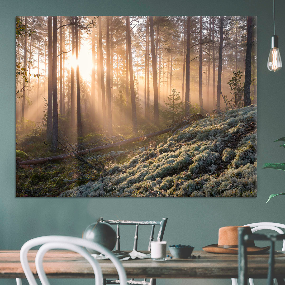 Fog In The Forest With White Moss In The Forground Canvas Print or Poster - Canvas Art Rocks - 3