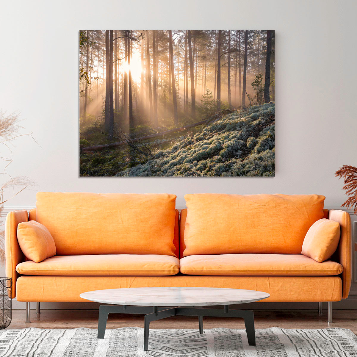 Fog In The Forest With White Moss In The Forground Canvas Print or Poster - Canvas Art Rocks - 4