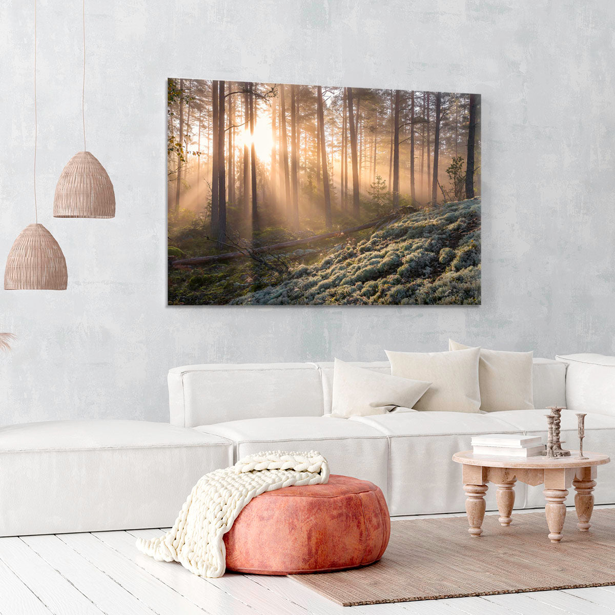 Fog In The Forest With White Moss In The Forground Canvas Print or Poster - Canvas Art Rocks - 6