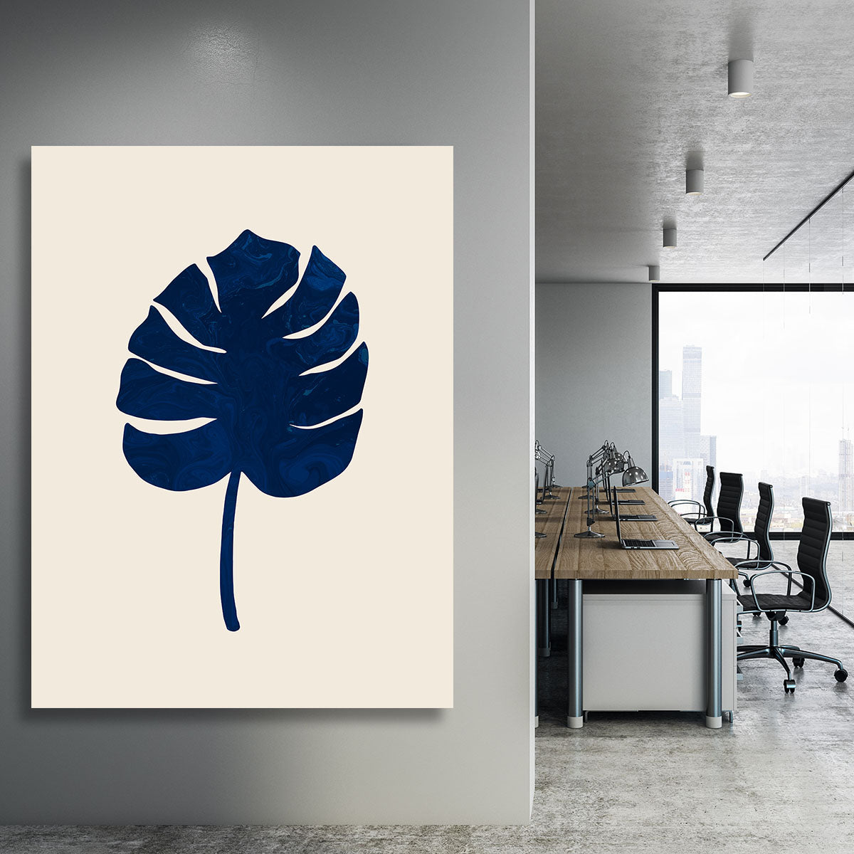 Monstera Marble Blue Canvas Print or Poster - Canvas Art Rocks - 3