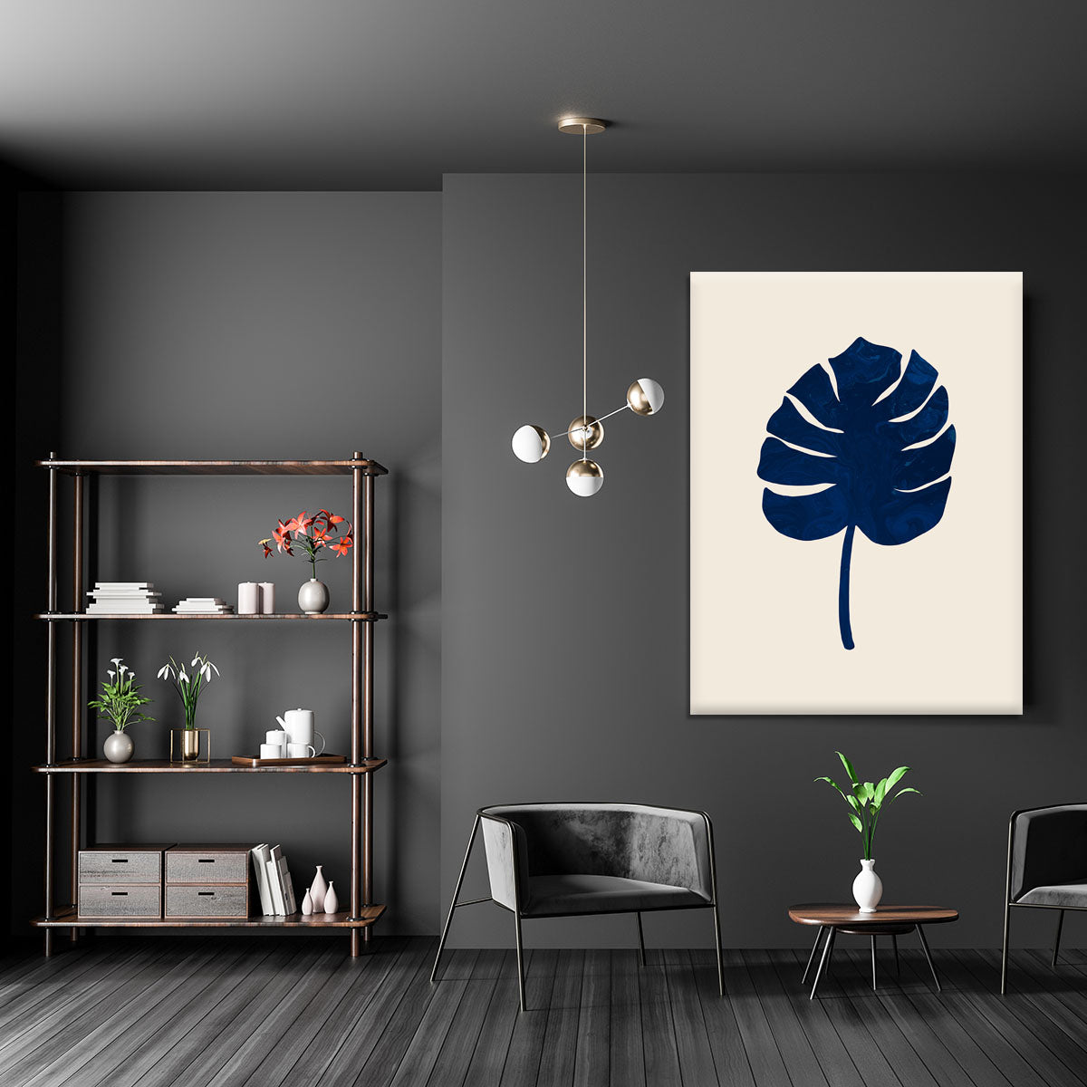 Monstera Marble Blue Canvas Print or Poster - Canvas Art Rocks - 5