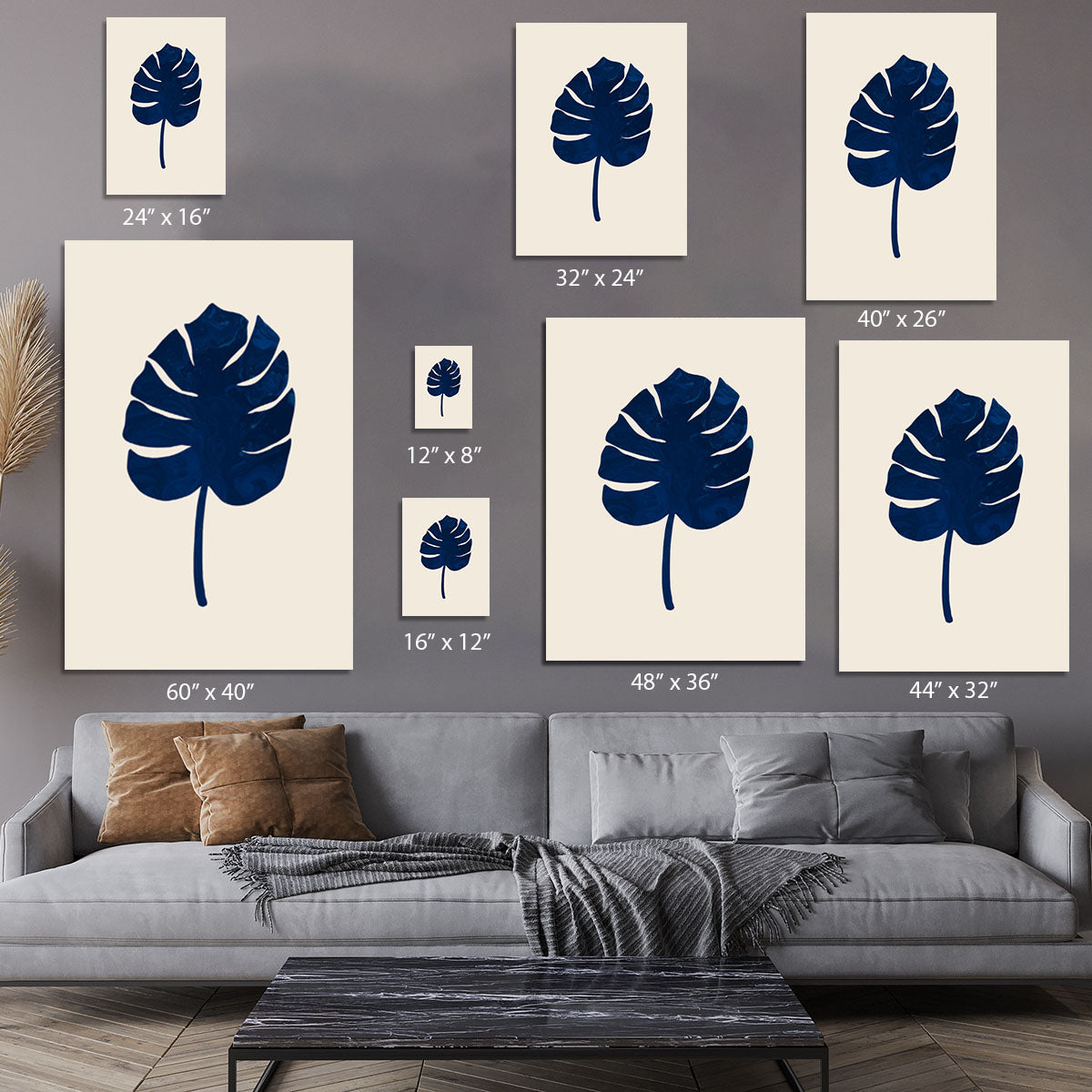 Monstera Marble Blue Canvas Print or Poster - Canvas Art Rocks - 7