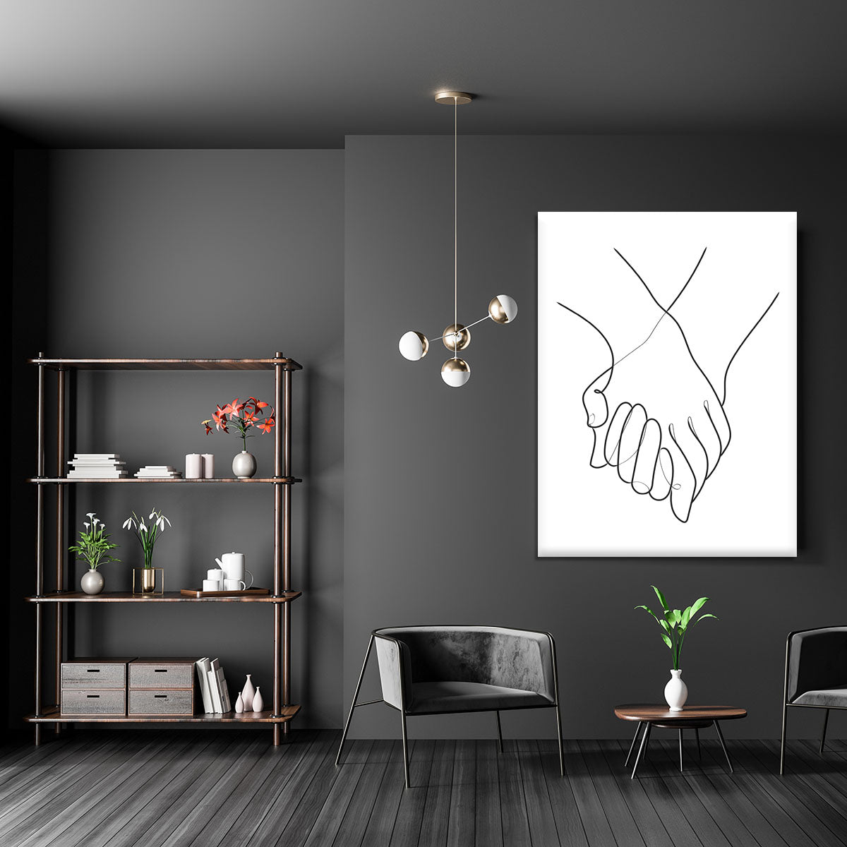 Holding Hands Lines Canvas Print or Poster - Canvas Art Rocks - 5