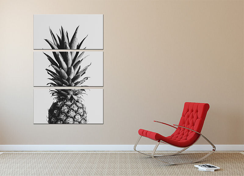 Pineapple Black a White 02 3 Split Panel Canvas Print - Canvas Art Rocks - 2