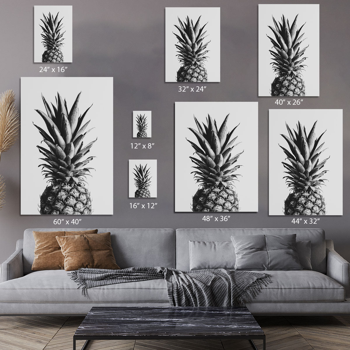 Pineapple Black a White 02 Canvas Print or Poster - Canvas Art Rocks - 7