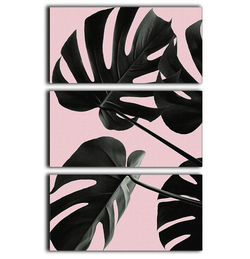 Monstera Pink No 01 3 Split Panel Canvas Print - Canvas Art Rocks - 1
