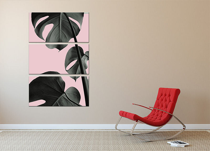 Monstera Pink No 03 3 Split Panel Canvas Print - Canvas Art Rocks - 2