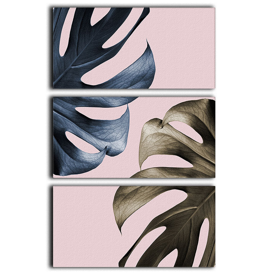 Monstera Pink Light 01 3 Split Panel Canvas Print - Canvas Art Rocks - 1