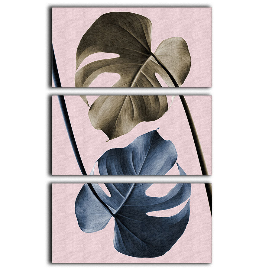 Monstera Pink Light 02 3 Split Panel Canvas Print - Canvas Art Rocks - 1