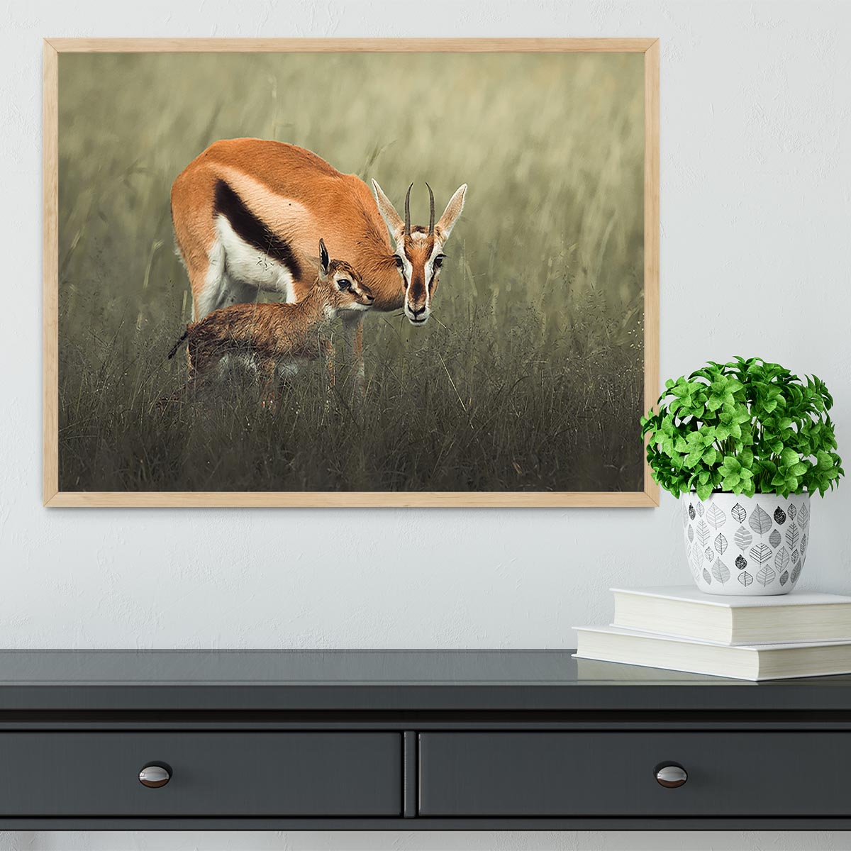 Gazelles Grazing Framed Print - Canvas Art Rocks - 4